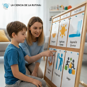 niño con autismo aprendiendo hábitos saludables con un adulto